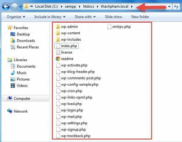 Copy mã nguồn WordPress vào thư mục htdocs