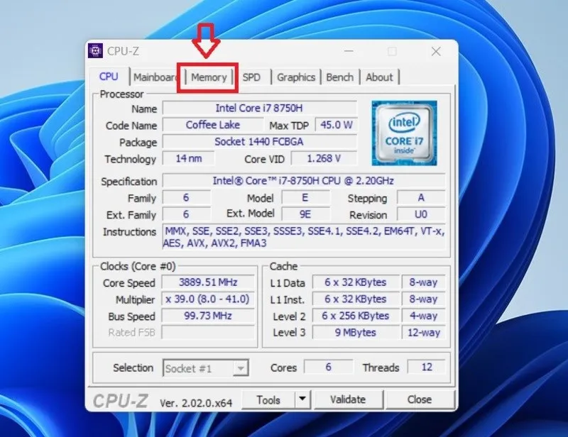 Má»Ÿ á»©ng dá»¥ng CPU-Z và báº¥m vào trang Memory