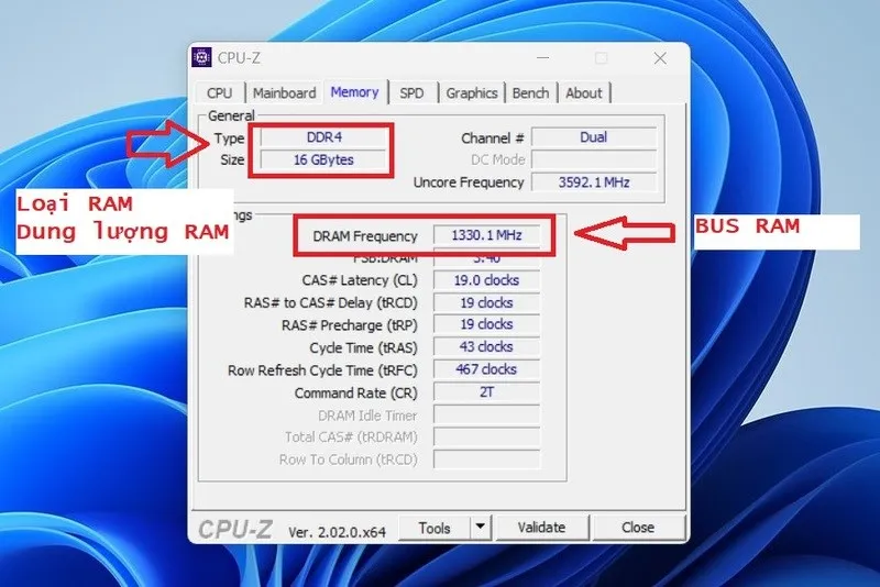 LÆ°u ý: láº¥y thông sá»' DRAM Frequency nhân Ä'ôi Ä'á»ƒ ra BUS RAM