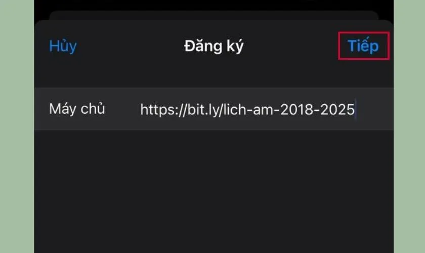 Dán đường dẫn máy chủ lịch âm để hệ thống tiến hành đồng bộ hóa