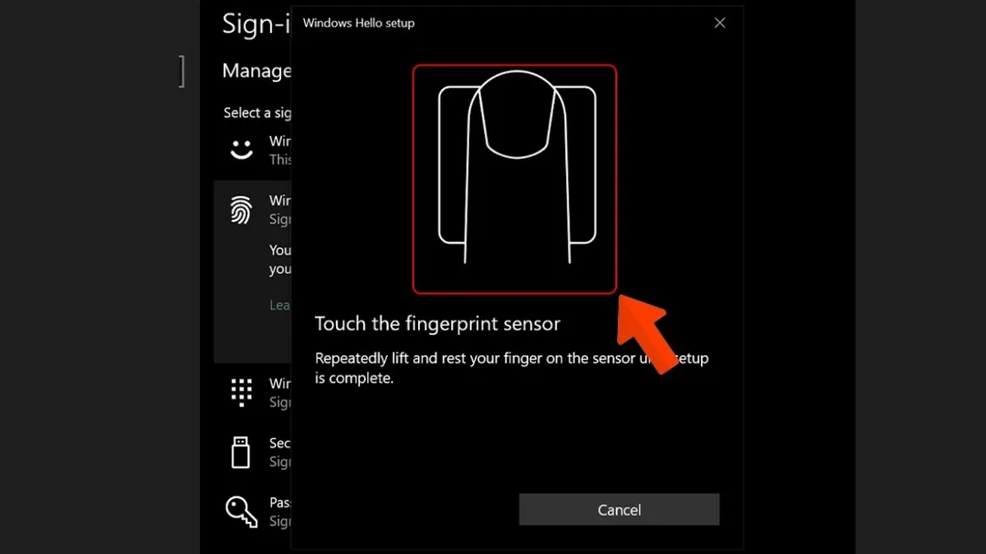 Đặt ngón tay lên cảm biến vân tay