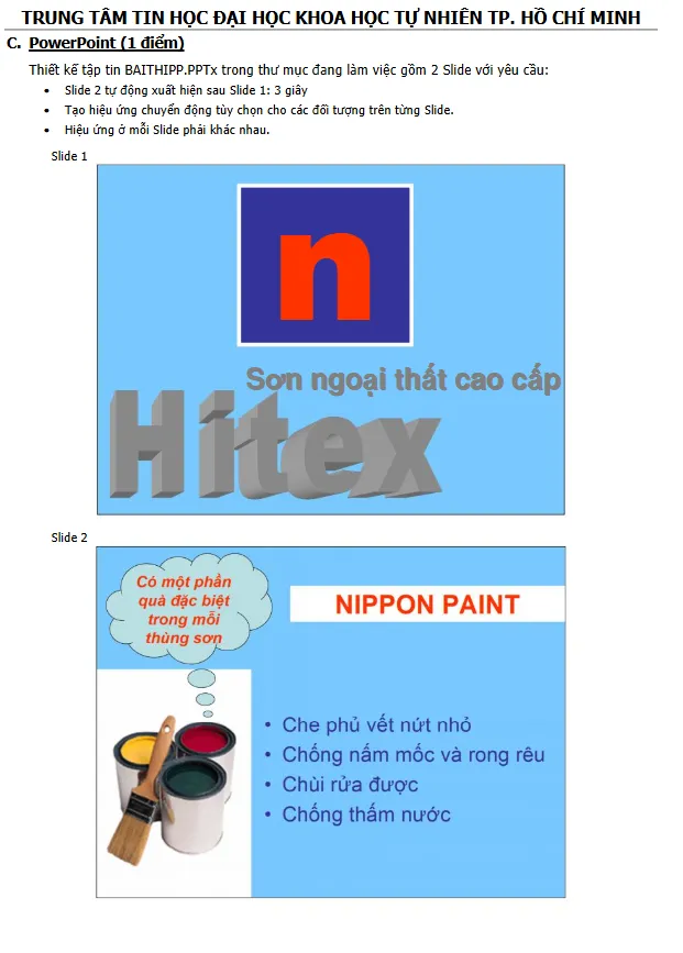 Đề thi thực hành PowerPoint với yêu cầu tạo Slide Master và hiệu ứng chuyển động