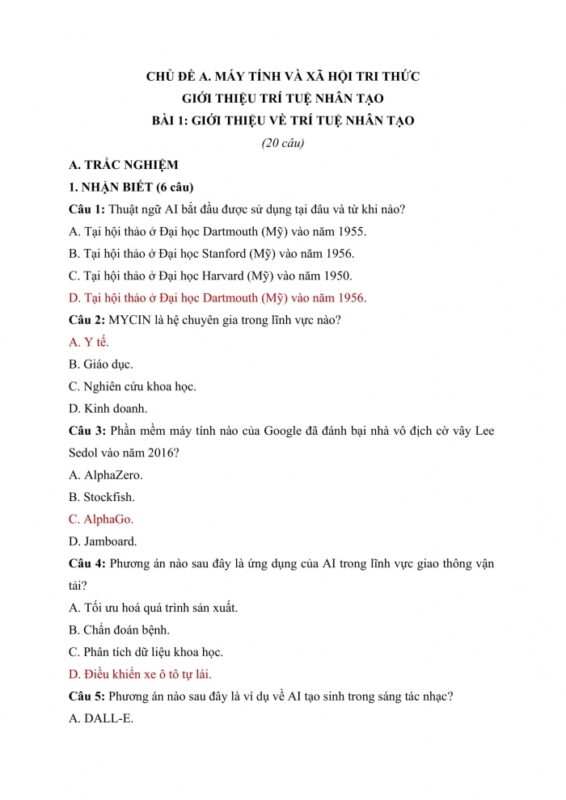 Trắc Nghiệm Tin Học 12 Bài 4: Giao Thức Mạng Đầy Đủ