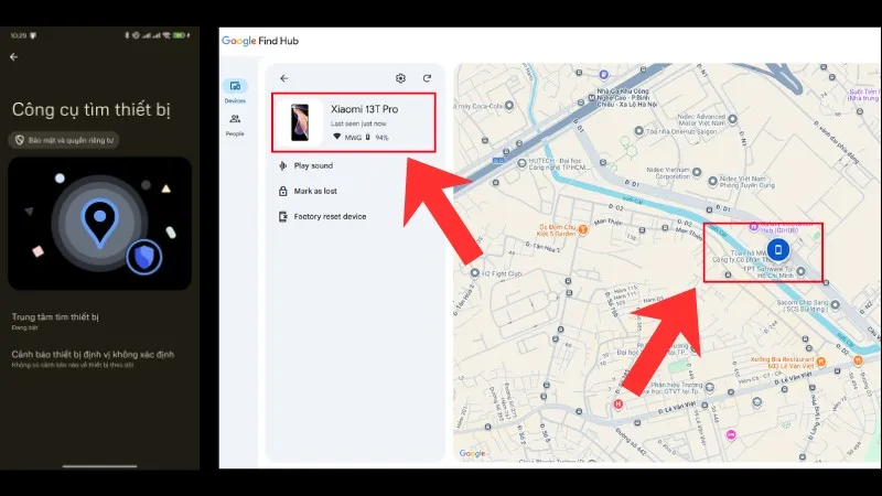 Thông tin chi tiết về dung lượng pin và mạng nội bộ đang kết nối