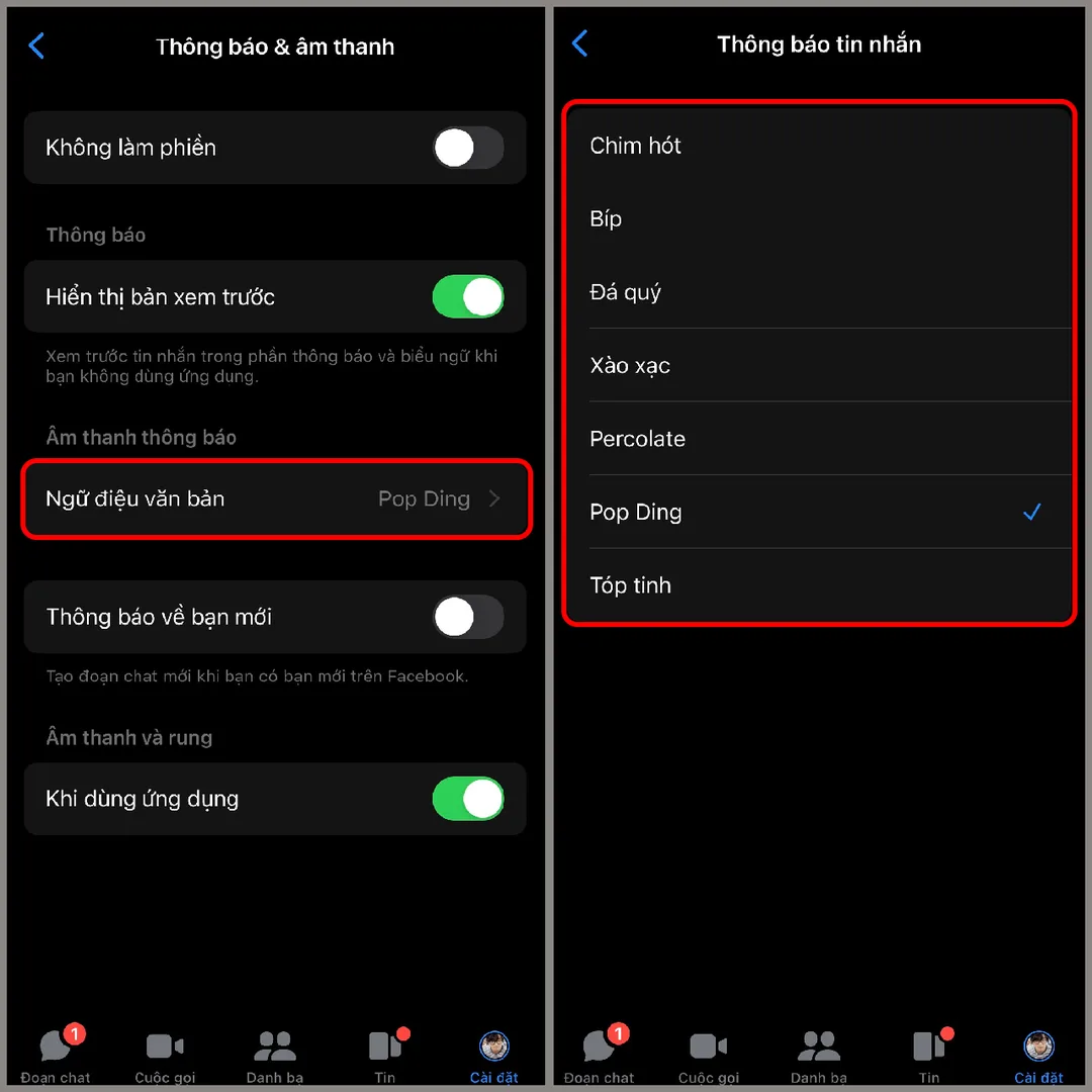 Đổi nhạc chuông thông báo Messenger trên iPhone