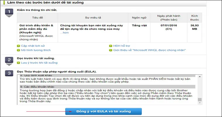 Đồng ý với các điều khoản của nhà sản xuất để tải bộ cài đặt về máy