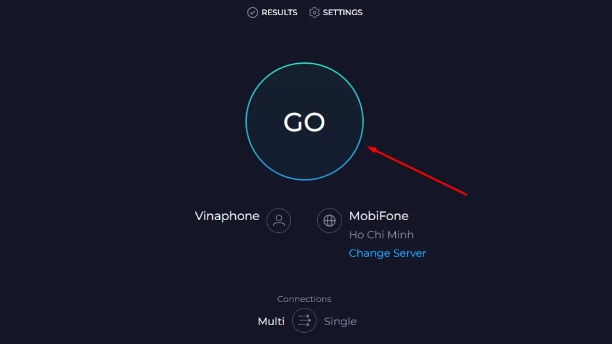 Giao diện Speedtest.net với nút GO để bắt đầu kiểm tra