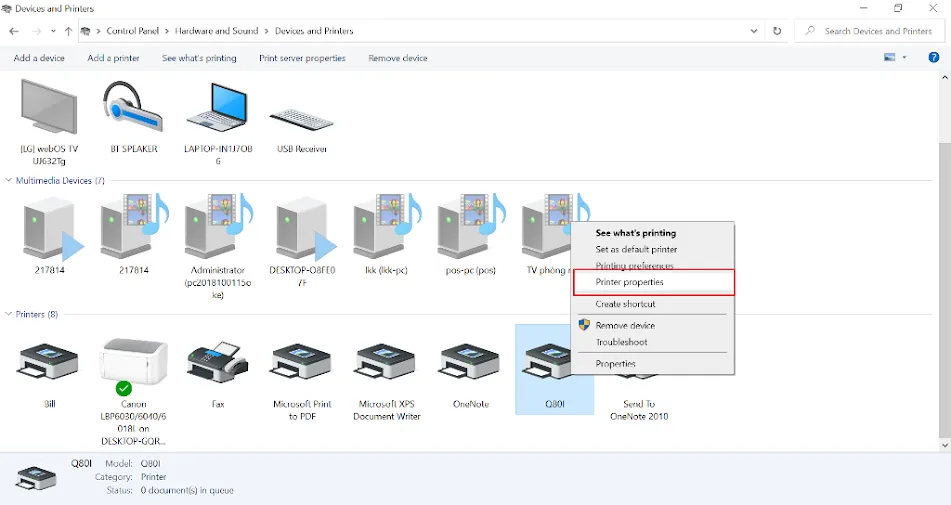 Giao diện quản lý máy in trong Windows
