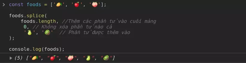 Cách dùng splice để chèn phần tử vào giữa mảng