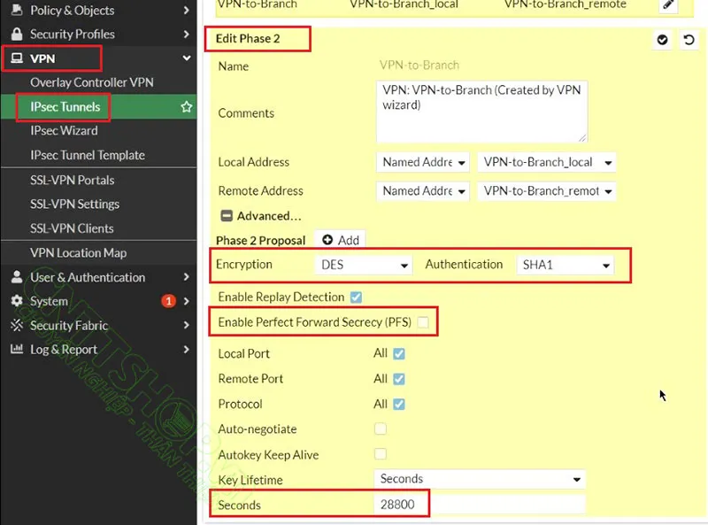 thiết lập các thông số Phase 2 Proposal