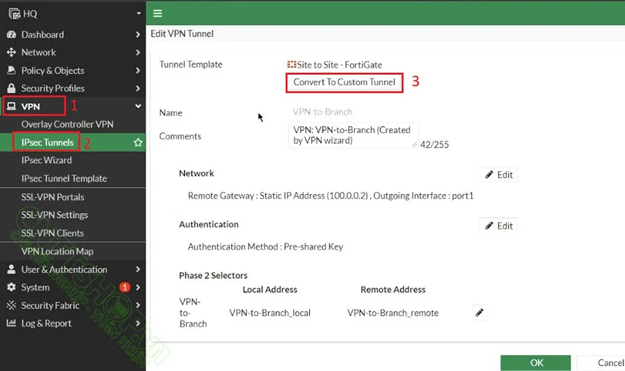 convert vpn tunnel to custom tunnel
