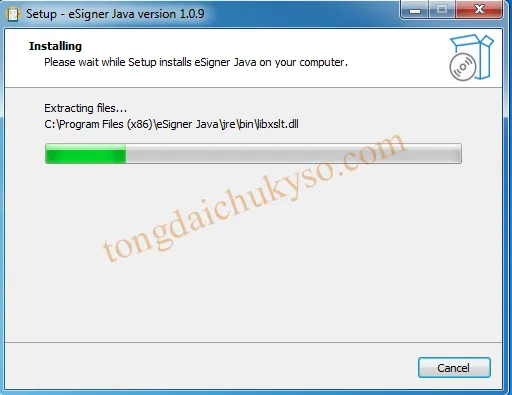 Thanh tiến trình hiển thị mức độ hoàn thành của việc cài đặt công cụ hỗ trợ nộp thuế qua mạng