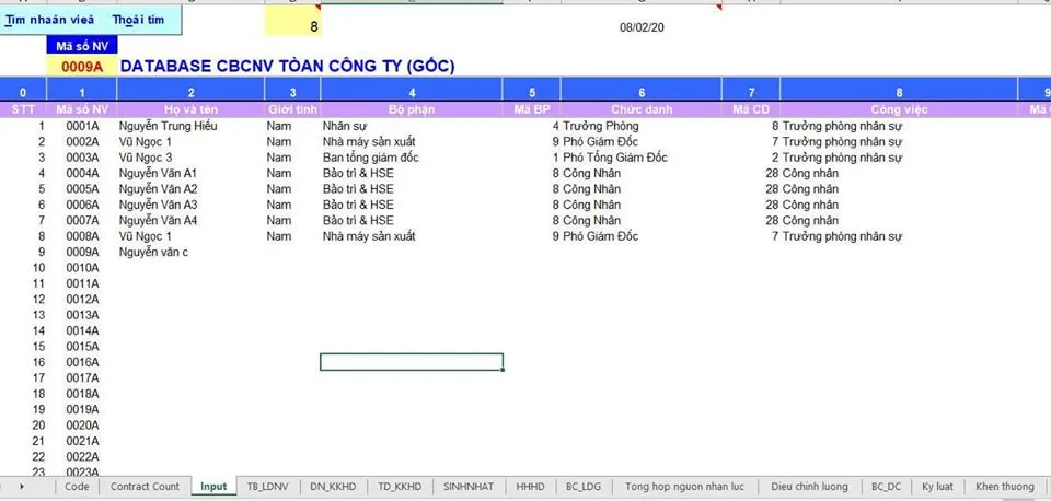 Mẫu file excel quản lý nhân sự đầy đủ
