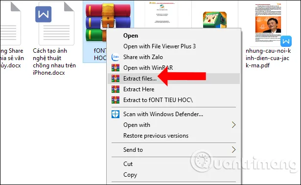 Giải nén file font chữ tiểu học