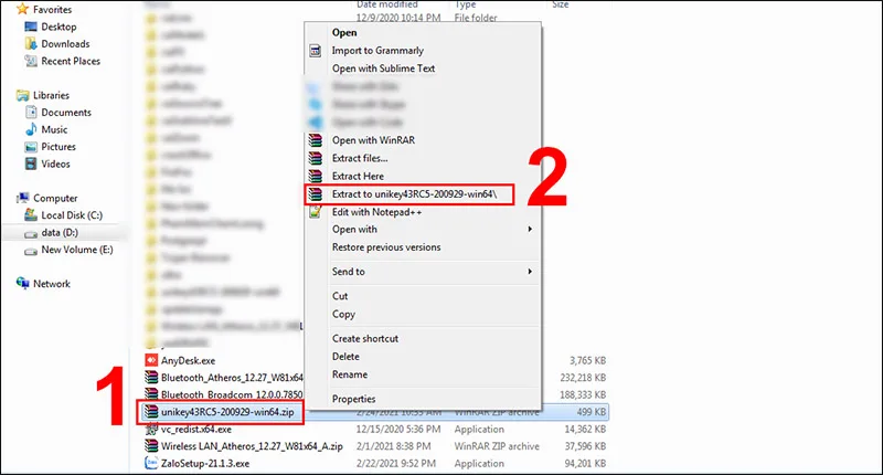 Giải nén file UniKey