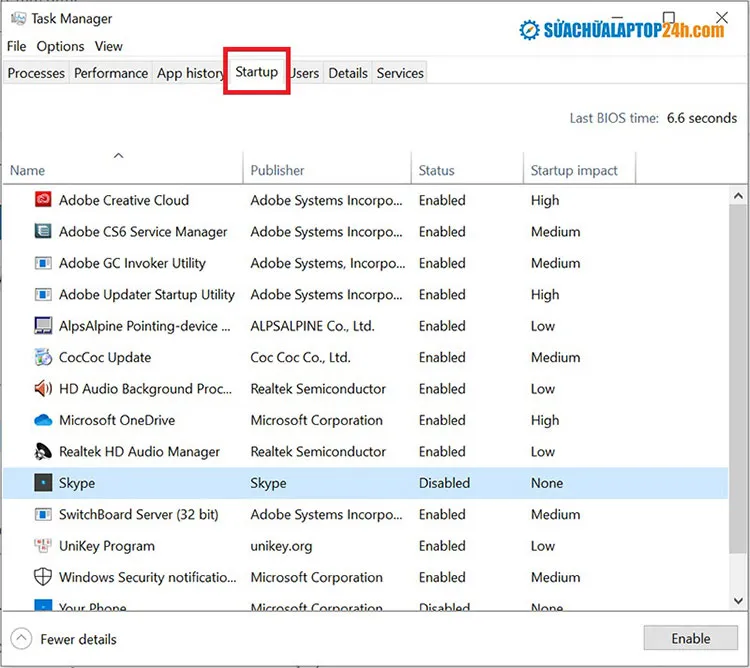 Tắt các phần mềm khởi động cùng máy tính để giải phóng RAM.