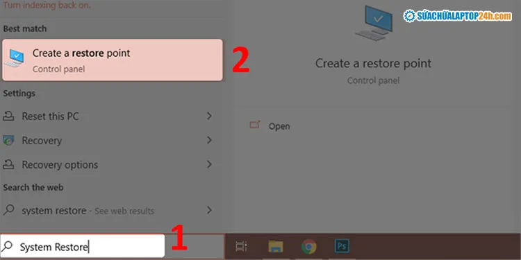 Chọn Create a restore point