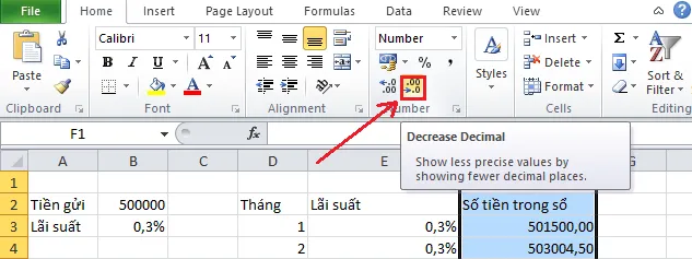 Giảm số chữ số thập phân để bảng tính trông gọn gàng hơn