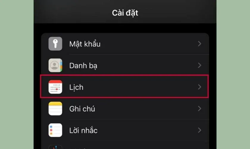 Giao diện cài đặt hệ thống để chuẩn bị thêm lịch âm vào thiết bị