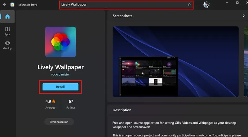 Giao diện cài đặt hình nền động trong hệ điều hành Windows 11