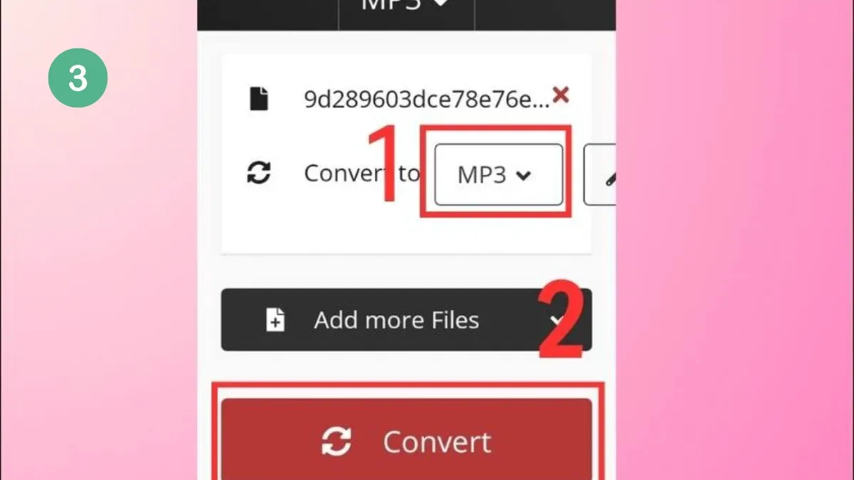Giao diện chuyển đổi định dạng video sang MP3 trên trang web hỗ trợ