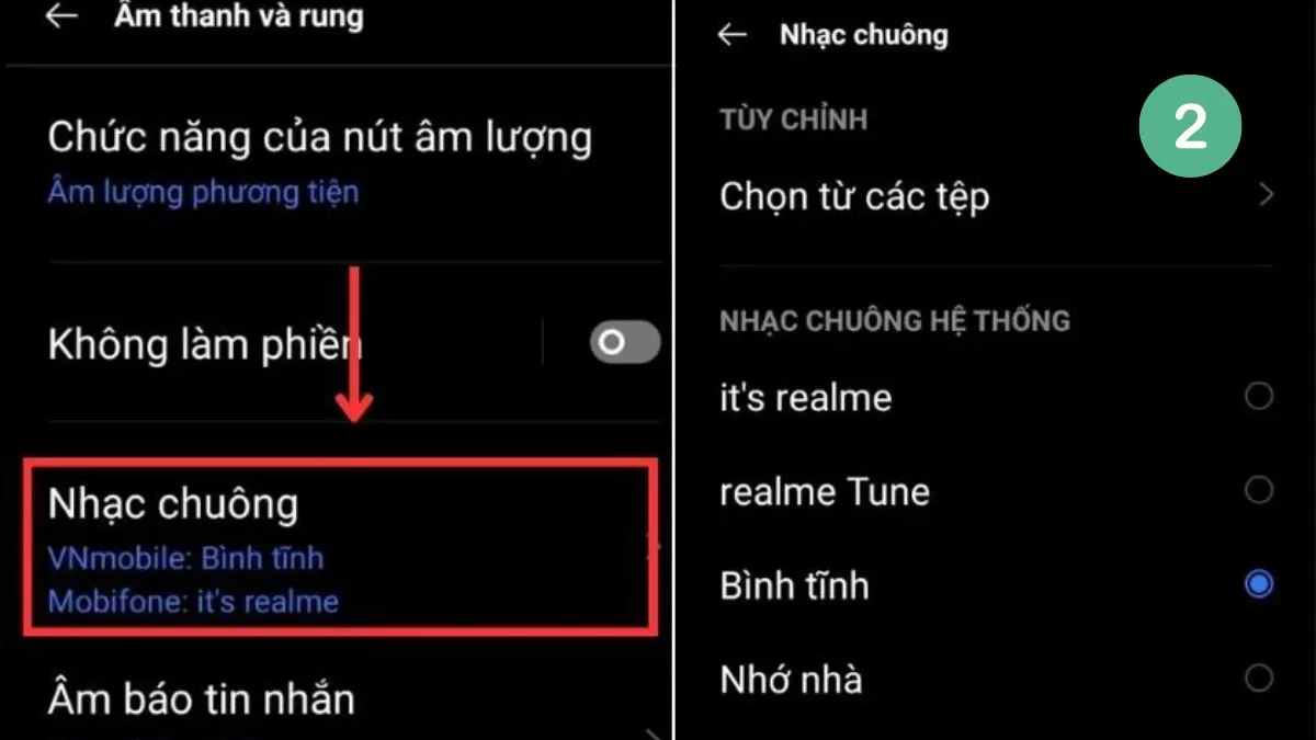 Giao diện lựa chọn các bản nhạc chuông mặc định trên điện thoại OPPO