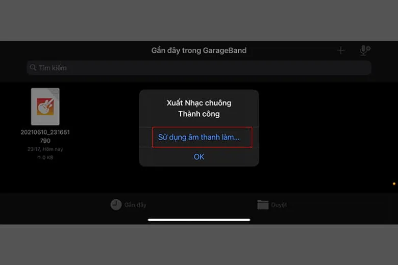 Giao diện xác nhận cuối cùng trước khi hoàn tất việc cài đặt âm báo tùy chỉnh