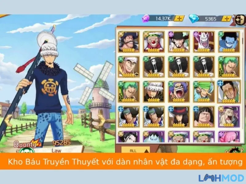 Hệ thống nhân vật đa dạng được tái hiện sinh động trong game đấu tướng One Piece