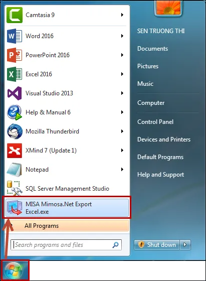 Khởi chạy từ Start