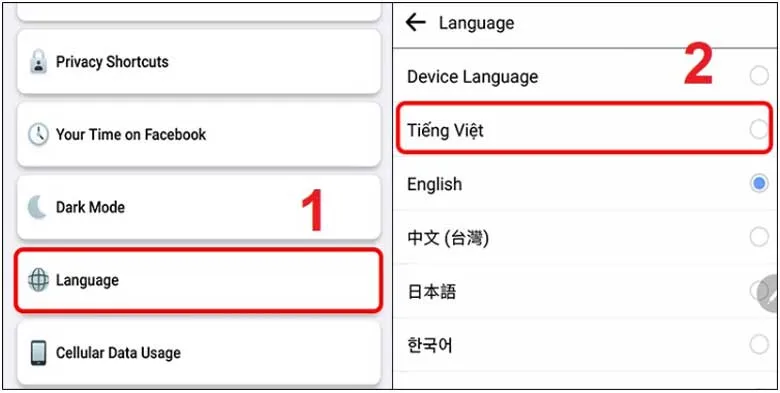 Hoàn tất lựa chọn ngôn ngữ Tiếng Việt cho ứng dụng Facebook trên Android