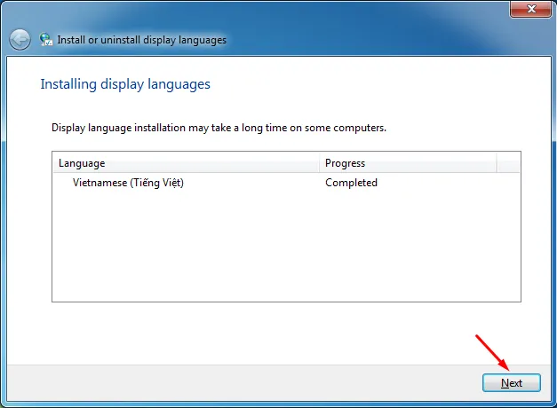 Hoàn tất quá trình thiết lập ngôn ngữ tiếng Việt cho máy tính