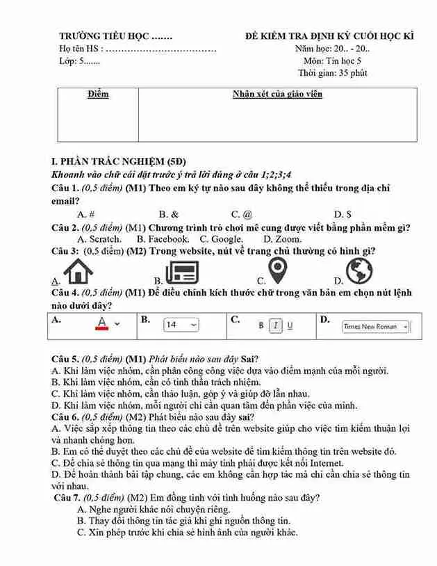 Học sinh đang làm bài thi tin học trên máy tính
