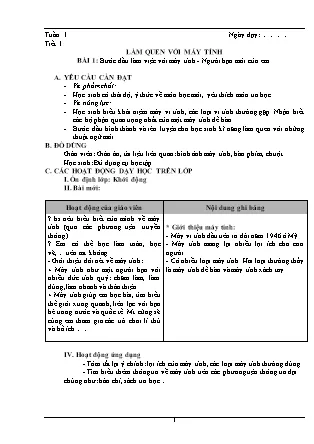 Học sinh làm quen với giáo án tin học lớp 1 chương trình mới