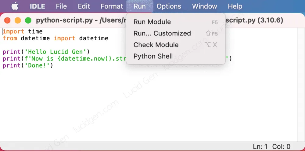 Chọn Run để chạy file Python bằng IDLE