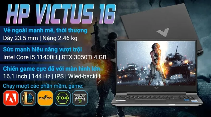Màn hình lớn 16.1 inch của HP Victus mang lại góc nhìn rộng mở