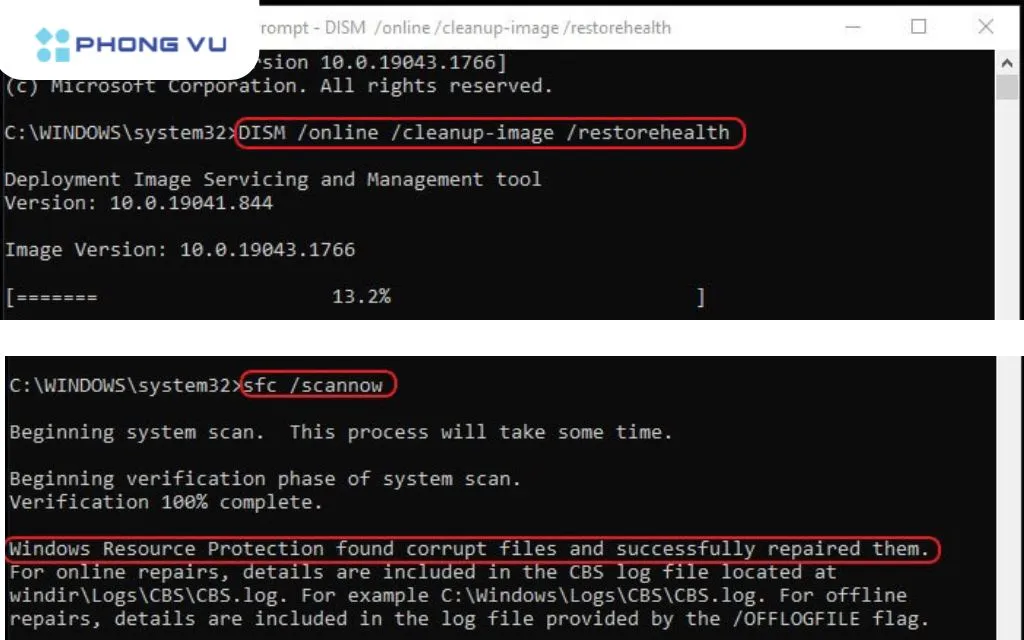 Việc chạy các câu lệnh sửa lỗi hệ thống giúp khôi phục các tệp tin quản lý bộ nhớ bị hỏng