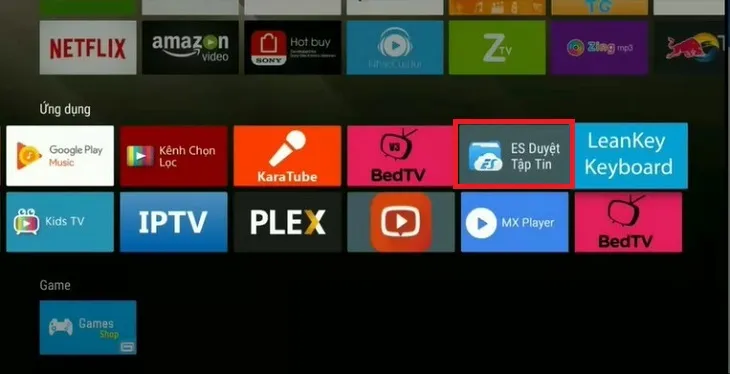 Bước 1: Bật Tivi > Chọn ES Duyệt Tập Tin.