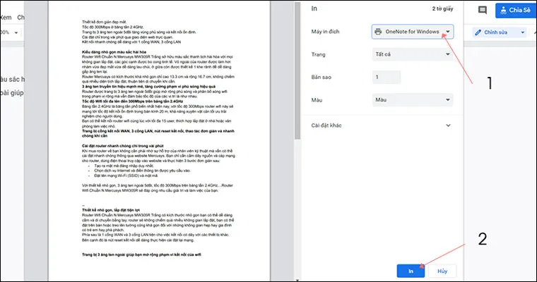 Điều chỉnh cài đặt in và nhấn Print để bắt đầu