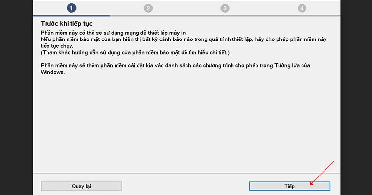 Chọn Tiếp để tiếp tục quá trình cài đặt