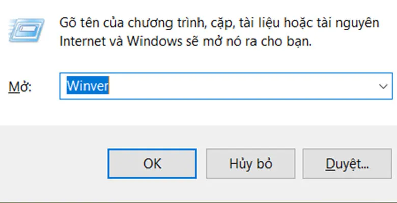 Nhấn Windows + R và gõ lệnh winver