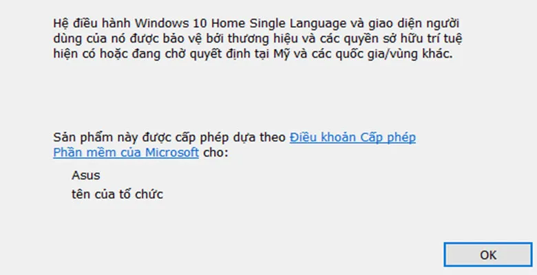 Cửa sổ About Windows hiển thị phiên bản hệ điều hành