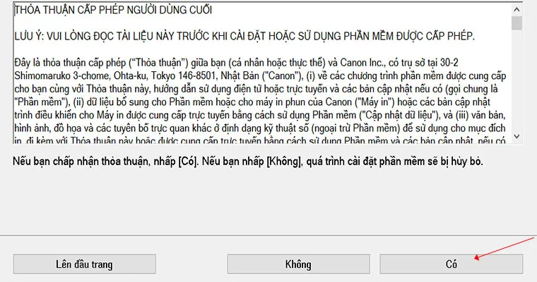 Chọn Có để cấp quyền quản trị cho trình cài đặt
