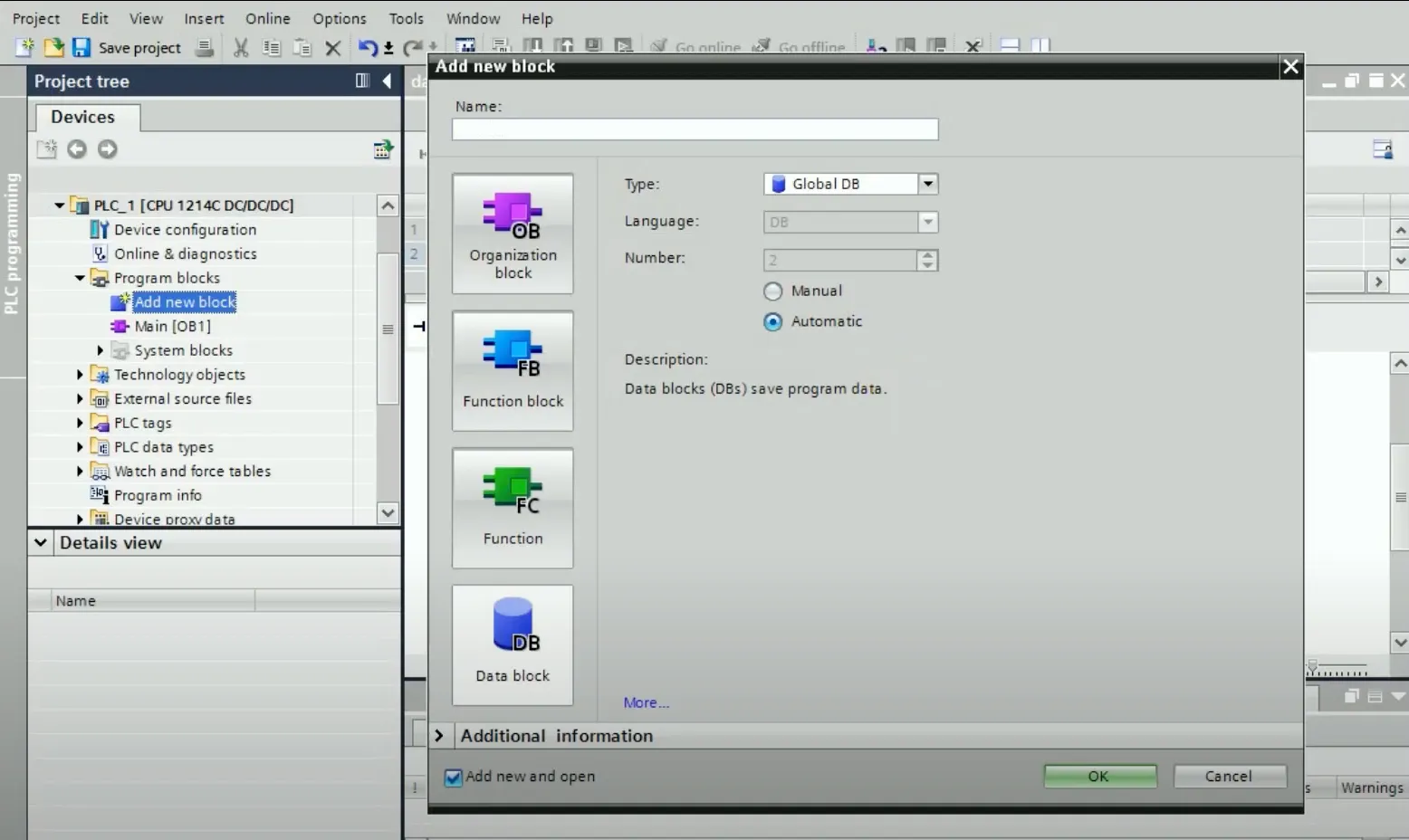 Creating a data block