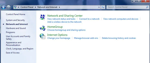 Truy cập Network and Sharing Center từ Control Panel