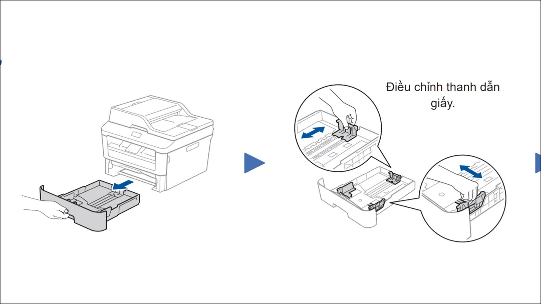 Kéo khay giấy ra và điều chỉnh thanh dẫn giấy