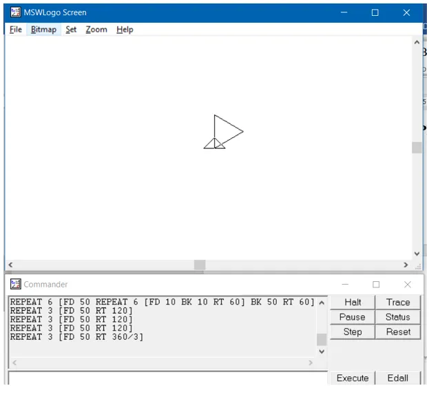 Kết quả thực hành vẽ hình tam giác bằng câu lệnh lặp