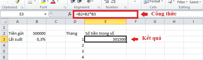 Kết quả tính toán số tiền có trong sổ sau tháng đầu tiên