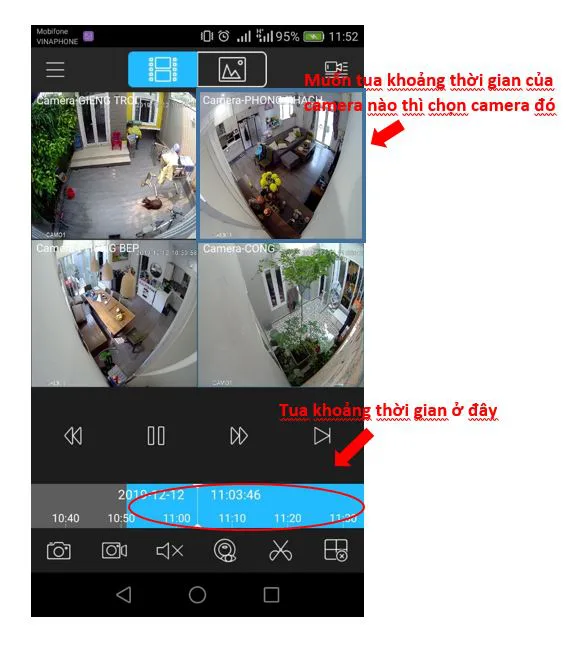 Kết quả xem lại nhiều camera cùng lúc