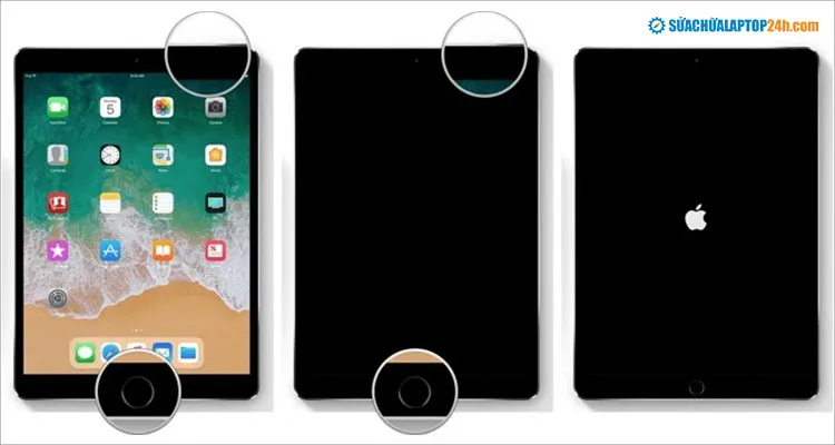 Nhấn giữ nút Home và nút Lock/Off để tắt nguồn iPad