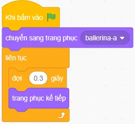 Khối lệnh giúp nhân vật vũ công liên tục thay đổi hình dạng múa